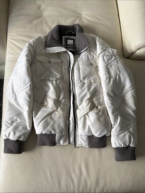 Jack and Jones White Puffer Jacket with Gray Trim